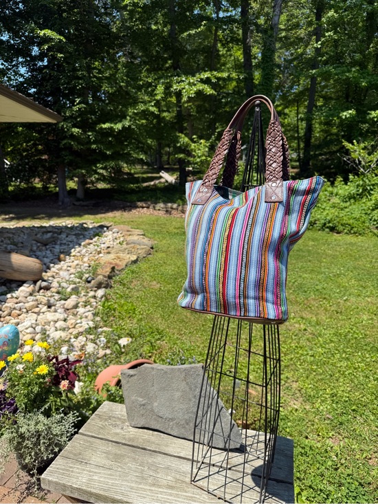 DC Bags Guatemala Handbags - Multicolor Striped Tote with Braided Brown Handles